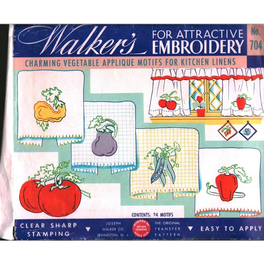 Vintage Walkers No 704 Vegetable Applique Motifs Embroidery Iron On Transfers